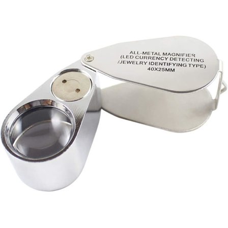 Full Metal Jewellery Magnifier, Jewellers Illuminated Loupe Pocket Foldable 40 X 25mm Glass Antiques