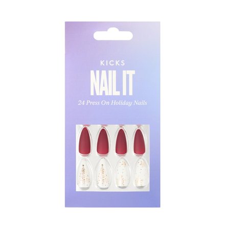 KICKS Beauty Nail It - 24 Press On Holiday Nails White/Red, Makeup, Kunstige Negle Og Tilbehør, Kunstige Negle