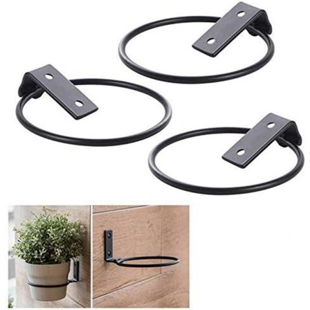 3 st väggmonterade blomkrukhållare ring, metall planter krokar järn svart hopfällbar konsol