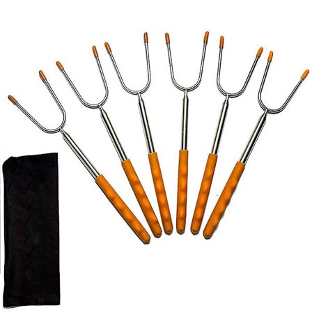 6 stk. Teleskopiske Marshmallow-pinner Pølsepinne 28-114 cm Rustfritt Stål Gaffel Med Oppbevaringspose For Sikker Bål