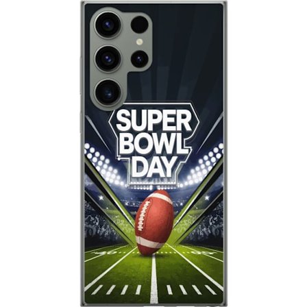 Kompatibel Mobilcover til Samsung Galaxy S23 Ultra Super Bowl Day plakat med amerikansk fodbold på oplyst arena i dramatisk sportsdesign