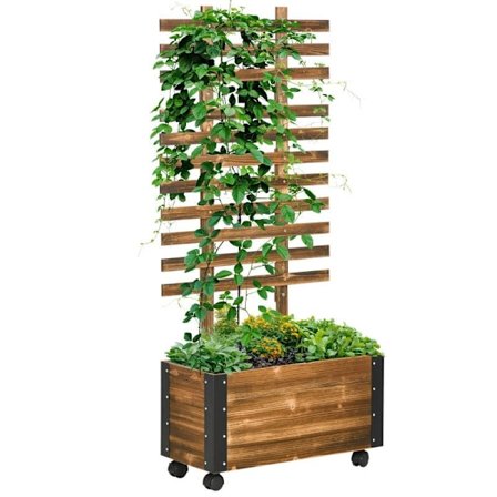 Rootz Højhaveseng med espalier - 4 hjul - Behandlet massivt træ - Sort + Brun - 65 cm x 31 cm x 147 cm