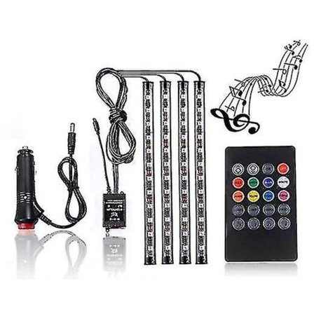LED-remsor för bil, 4 st 48 USB LED-inredningslampor, flerfärgad musikbilremsa under instrumentbrädan med ljudaktiv funktion och fjärrkontroll