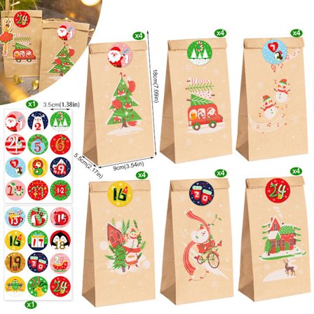 Julklappspåsar med 24 Set Juldekaler Adventskalender Godispåsar - MC2-175