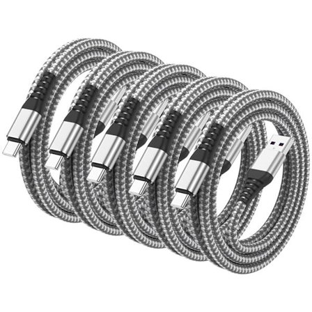 5-pack 3M Kompatibel med Samsung och iPhone 15/16 USB-C (Type-C) S24/S20/S21/S22/S23 (Extra lång)