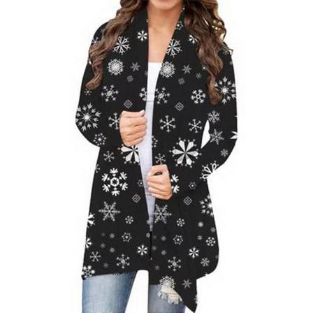 Höstklassisk Snowflake Letter Print Casual Coat Comfy Women O