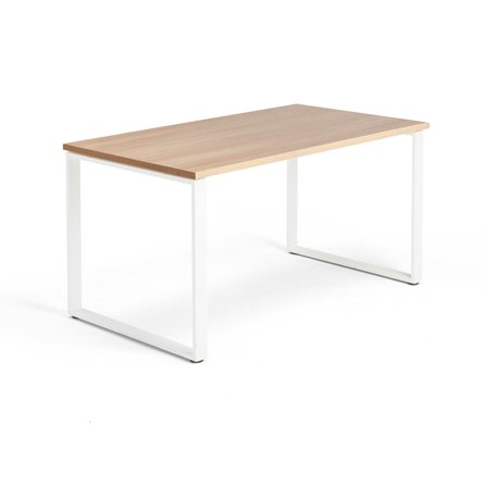 Schreibtisch QBUS, O-Gestell, 1400 x 800 mm, weiß/Eiche