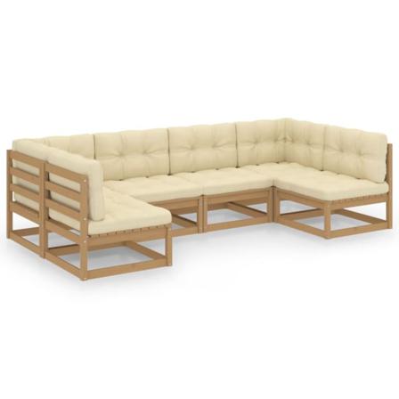 Vidaxl Loungegrupp Med Dynor 6 Delar Honungbrun Massiv Furu Brun
