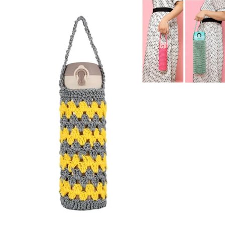 Isoleret kopholder med rem, grå-gul bølge, 1 stk