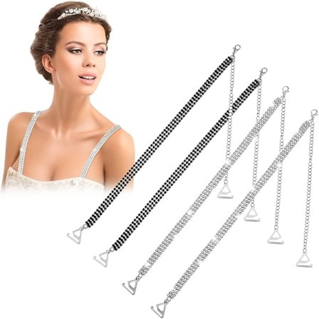 2 par strass-bh-band kristall-bh-band justerbara strass-axelband diamant-bh-band för kvinnor halkfria osynliga bh-band avtagbara
