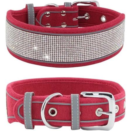 1 stk. Størrelse M Rød Reflekterende Hundehalsbånd - Ruskind med Reflekterende
