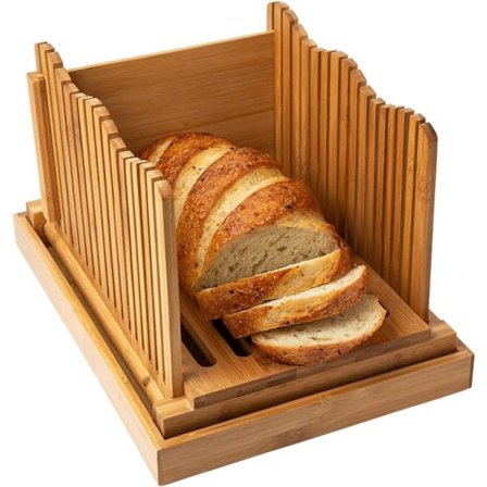 Brödskärare för hembakat bröd - Skärbräda i trä med smulhållare - Hopfällbar och kompakt brödskärbräda - Tunna eller tjocka skivor