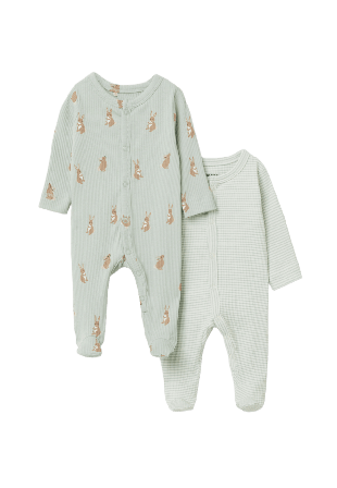 RIKIKI Ribbstickad pyjamas med tryckknappar LELLE, 2-pack Sovplagg Grön 50