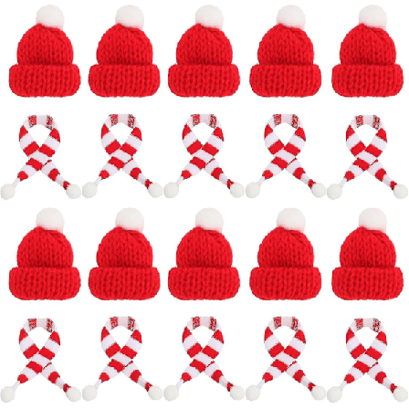 20 kpl Mini Neulotuja Joulupukkihattuja Mini Jouluhuivi Mini Jouluhattu DIY Jouluhattu Nuken Tarvikkeille Viinipulloille Joulu (A)