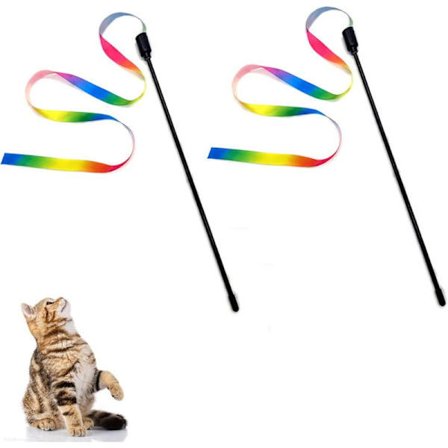 St Kattelekestang Interaktiv Leke Fargerikt Stoffbånd Regnbue Katte Snøre Leke Katteerterstang for Kattunge Treningsverktøy Katte Tilbehør