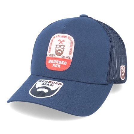 Bearded Man - Sininen trucker Lippis - Beard Label Patch 5-Panel Retro Navy Trucker @ Hatstore