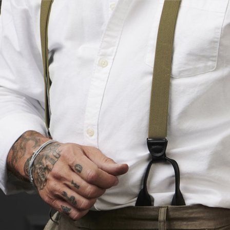 Bretelle sottili verde oliva con asole per bottoni per uomini - Bretelle per bottoni