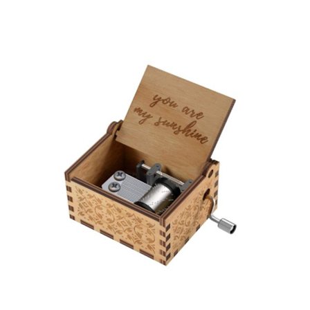 Miniatyr tre musikkboks med håndgravert sveiv for jul, Va