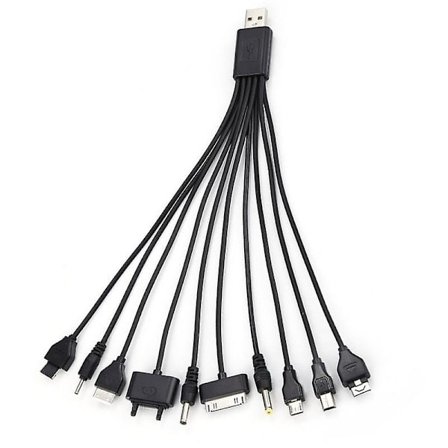 1 stk. 10 i 1 Multifunktionel Oplader USB-kabler Til Ipod Motorola Nokia Samsung Lg Sony Ericsson Forbrugerelektronik Datakabler
