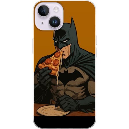Kompatibelt Mobildeksel til Apple Apple iPhone 14 Batman spiser pizzaplakat DC Comics morsom tegneserie retro helt mat humor illustrasjon design kunst