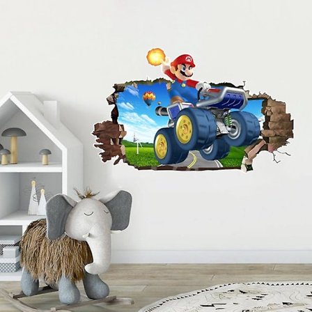 3D Brydningsvæg Super Mario Kart Racing Vægmærke til værelsesindretning (FMY)
