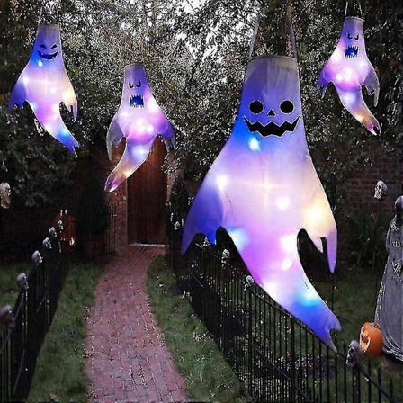 QQ-Halloween Stor Størrelse LED Utendørsbelysning Batteridrevet Skjelett Spøkelse Ansikt Lysende Markedsrekvisitter Halloween Dekorasjon