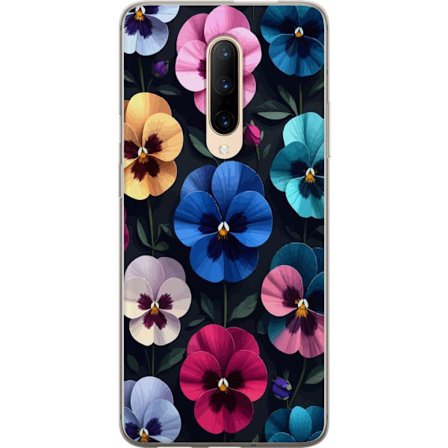 Kompatibel Mobilcover til OnePlus 7 Pro Dekorativt blomstermønster med farverige pensé-lignende blomster og mørk elegant baggrund
