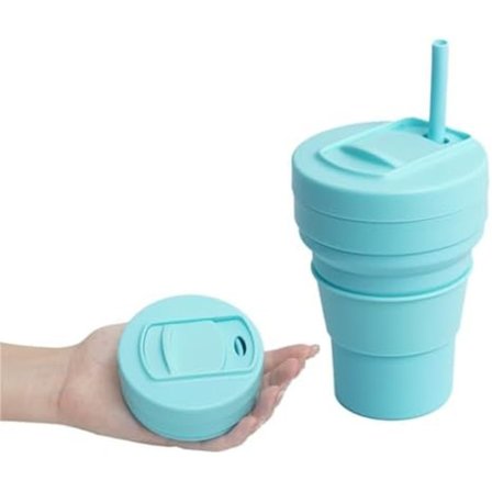 130x56mm Hopfällbar Mugg med Sugrör, Isolerade Hopfällbara Muggar för Barn för Resor, Läckagesäker Mugg, Bärbar 350ml Hopfällbar