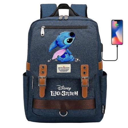 Stitch USB-ryggsäckar för barn - Perfekt för skola, tonåringar, studenter, kvinnor, män - Laptop-reseväska med laddningsfunktion