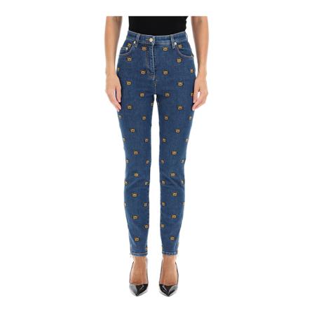 Moschino All-over teddy bear embroidered denim jeans , Blauw , Dames , Maat: S