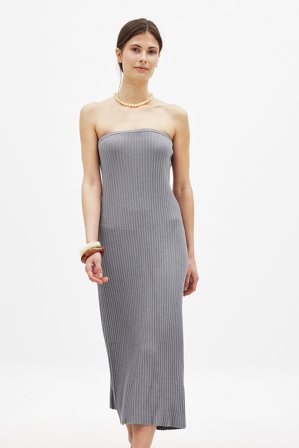 Claire Rose x NA-KD Robe tube mi-longue en maille - Robe bustier - Gris - XS