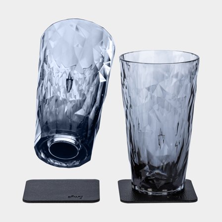 Magnetic plastic tumblers Silwy Magnetic Plastic Glass Longdrink, grey, 30 cl, 2-pack + magnetic coasters