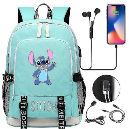 Stitch Rejsetaske, Skoletaske med USB-opladning, Oxford Rygsæk til Lilo og Stitch Fans, Teenager Laptop Taske, Ideel Fødselsdagsgave Taske