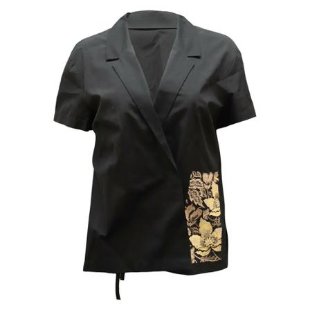 Dries van Noten Pre-owned, Kimono Shirt Wrap Around with Floral Embroidery in Cotton Zwart, Dames, Maat:M