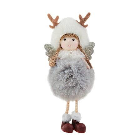 Antler Angel liten berlock Söt docka plysch juldocka (grå horn)