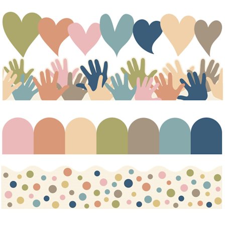 28 meter Boho opslagstavlekanter, farverig takket udskåret kant til klasseværelse, skole, tavledekoration, selvklæbende vægkridt