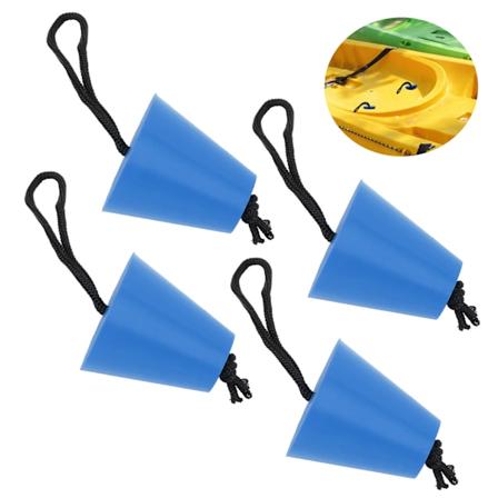 4-pack Slangpluggset med Snodd Flexibel Silikonavloppshål Stopppropp Universal för Kajaker Kanoter Blå