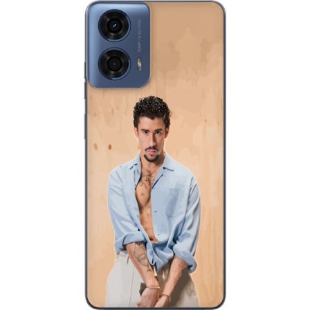 Yhteensopiva Puhelinkuori Motorola Moto G04 Bad Bunny Super Bowl-inspiroima grafiikka, jossa NFL-trofe ja San Franciscon silta urheilusuunnittelussa