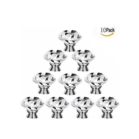 40mm Håndtag Knapper Gennemsigtig Diamant Krystal Glas Døre Skab Skuffe Skab Dekoration 10stk/Sæt (Gennemsigtig)