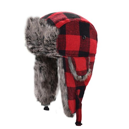 Buffalo Plaid Aviator Pels Trapper Hat Ushanka Eskimo Russisk Bomber Hat med Øreklaffer for Kvinner Menn