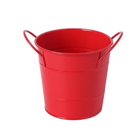 Liten metallbøtte med håndtak: Bærbar for hjemmeinnredning, skrivebordsoppbevaring eller små planter, rød, 11,2 cm høyde x 11,7 cm kaliber