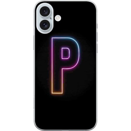 Yhteensopiva Puhelinkuori Apple Apple iPhone 16 Plus Minimaalinen neonkirjain P värin asteittaisella muutoksella ja valotehosteella mustaa taustaa va