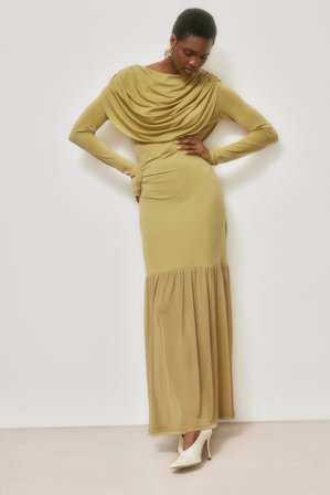 NA-KD - Drapert maxikjole - Langermet maxi kjoler - Grønn - L