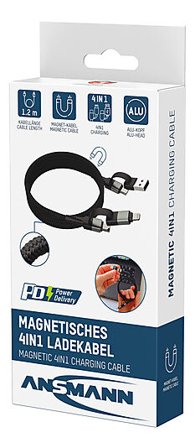 ANSMANN Ladekabel USB-A og USB-C til USB-C lightning magnetisk opprulli