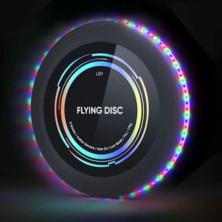 Lysende Frisbee - RGB-lys, Oppladbar, 50 LED-lys Super Sterk, Bevegelsessensor Smartmodus, Egnet for Terrasse, Plen Utendørslek