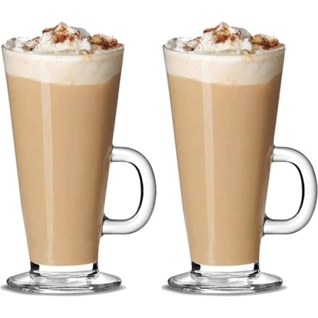 Latteglass Te- og Kaffekopper Pakke med 2 - 300ml Temperaturresistente Varm Drikke Kafé Krus med Håndtak Ideell