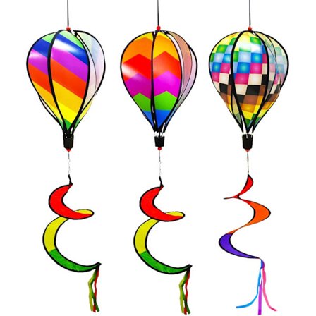 Varmluftballoner Regnbue Have Vindspil Vindmølle Stribet Regnbue Vindpose Pailletter Spiral Hængende Gårdsdekoration-FA6-