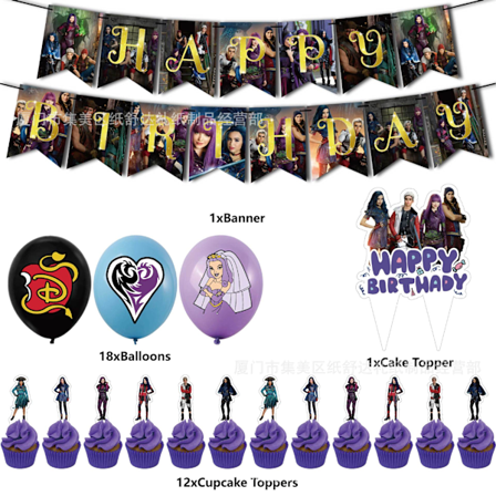 (Spesialkampanje) Film Descendants Series Temafest Bursdag Flagg Ballong Innsetting Sceneoppsett