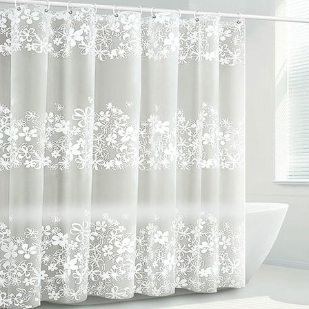 Duschdraperi 180x180cm Vattentät och Mögelbeständig PEVA Duschdraperi med 12 Draperiringar Vita Ränder