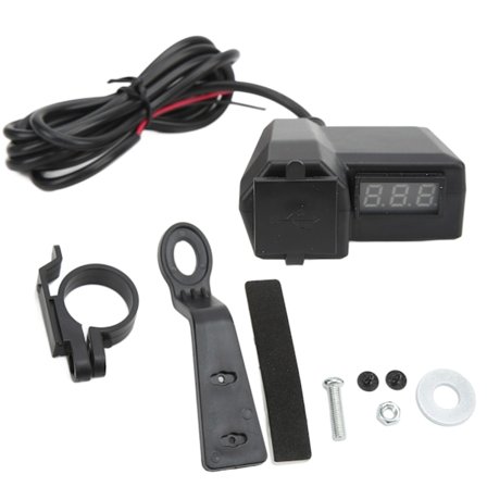 Dobbel USB Bil Lader med Voltmeter Rød LED 10‐24V Inngang 5V 3.1A Utgang for Motorsykler, ATV-er UTV-er Telefoner Tablet PC-er GPS